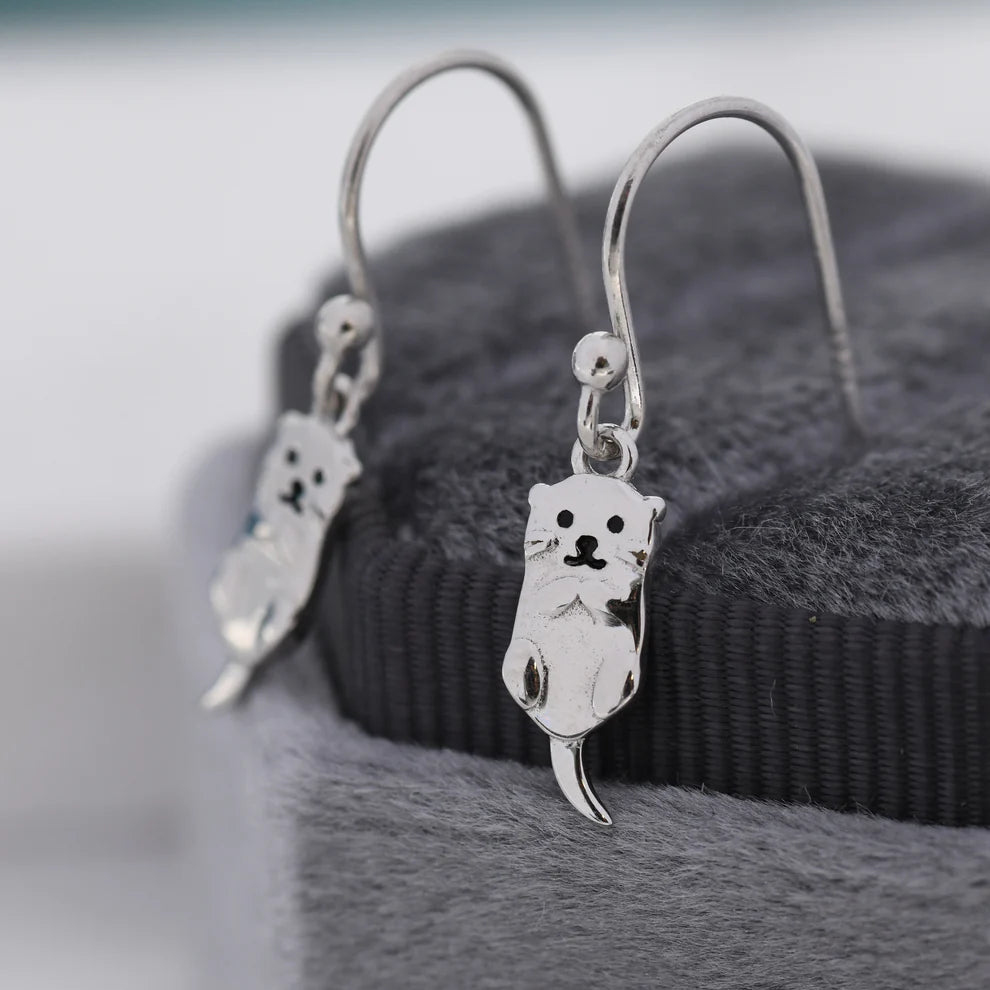Sterling Silver Otter Drop Earrings