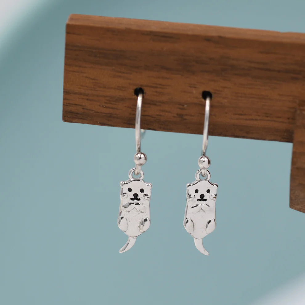 Sterling Silver Otter Drop Earrings