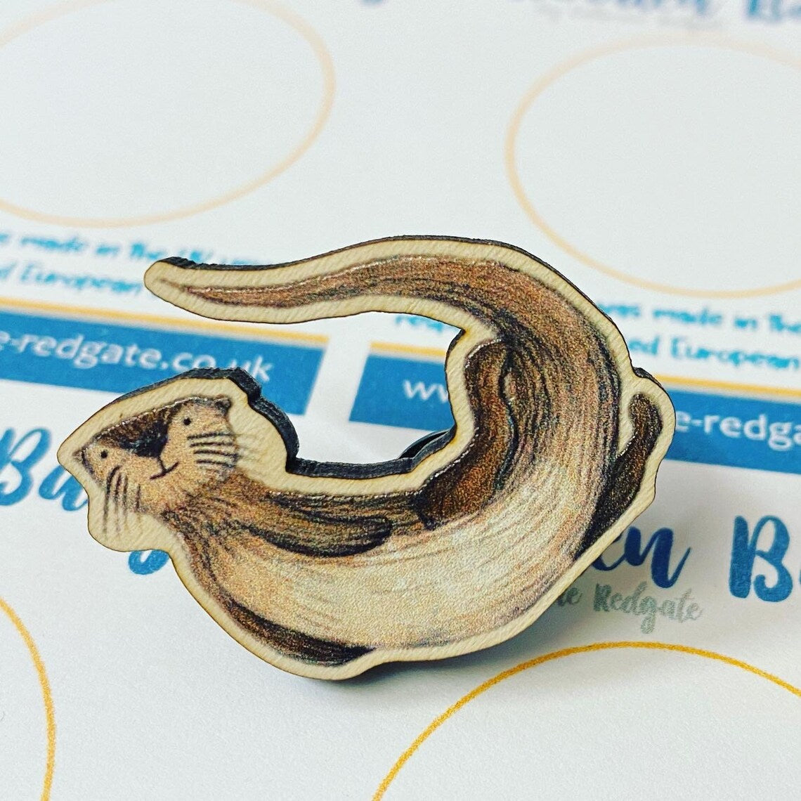 Wooden Otter Pin Badge