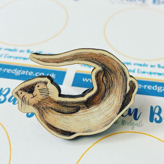 Wooden Otter Pin Badge