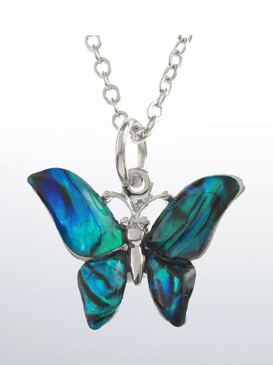 Paua Shell Blue Butterfly Necklace from Otters and Butterflies, Devon