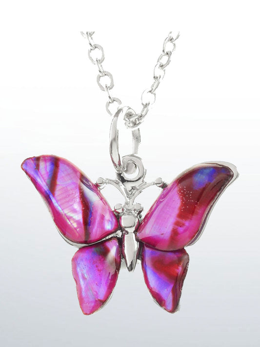 Paua Shell Pink Butterfly Necklace from Otters and Butterflies, Devon