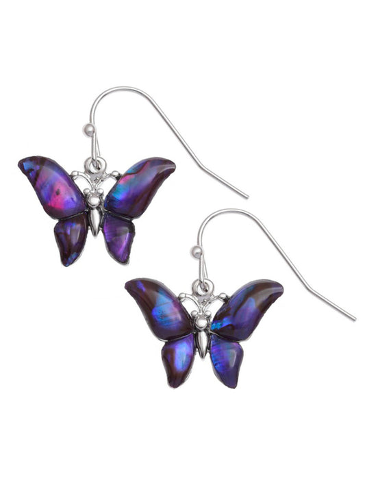 Paua Shell Purple Butterfly Hook Earrings