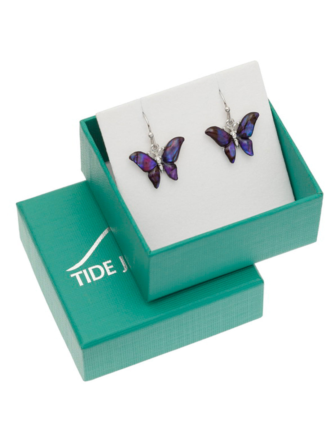Paua Shell Purple Butterfly Hook Earrings